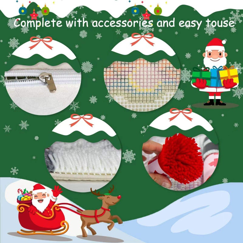LAPATAIN Latch Hook Kits for DIY Throw Pillow Cover Needlework Cushion Cover Hand Craft Crochet for Great Family 17X17inch Christmas Hat - Image 3